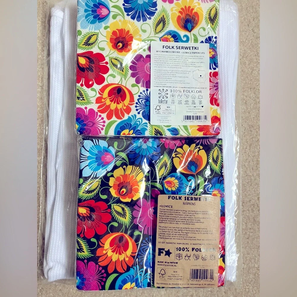 Set of 2 Floral Luncheon Polish Folklor Paper Napkins